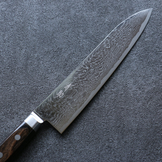 Seisuke Nami AUS10 Mirrored Finish Damascus Gyuto 210mm with Brown Pakkawood Handle - Seisuke Knife