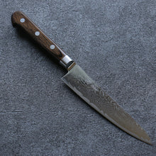  Seisuke Nami AUS10 Mirrored Finish Damascus Petty-Utility 135mm Brown Pakka wood Handle - Seisuke Knife