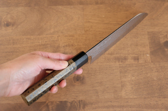 Makoto Kurosaki SPG2 Maru Hammered Santoku 165mm with Washi & Gold Copper Wood Handle - Seisuke Knife