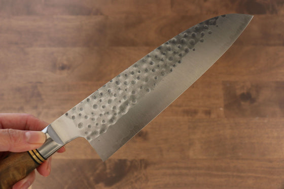 Takeshi Saji R2/SG2 Hammered(Maru) Santoku  180mm Chinese Quince Handle - Seisuke Knife