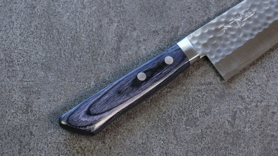 Kunihira VG1 Hammered Santoku 170mm with Navy Blue Pakkawood Handle - Seisuke Knife