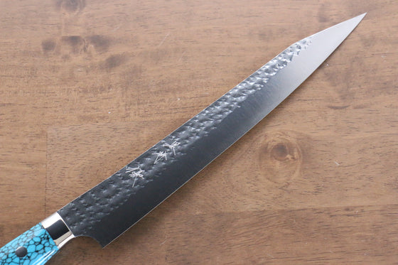 Yu Kurosaki Senko R2/SG2 Hammered Sujihiki Japanese Knife 240mm Turquoise Handle - Seisuke Knife