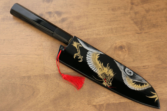 Yu Kurosaki Senko R2/SG2 Hammered Dragon Chinkin Santoku 165mm Lacquered Handle with Sheath - Seisuke Knife
