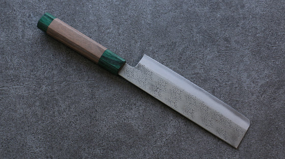 Seisuke Blue Super Hammered Nakiri 165mm with Walnut & Double Green Pakkawood Handle - Seisuke Knife