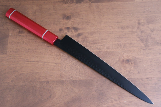 Sakai Takayuki Kurokage VG10 Hammered Teflon Coating Sujihiki 240mm Live oak Lacquered (Kouseki) Handle - Seisuke Knife