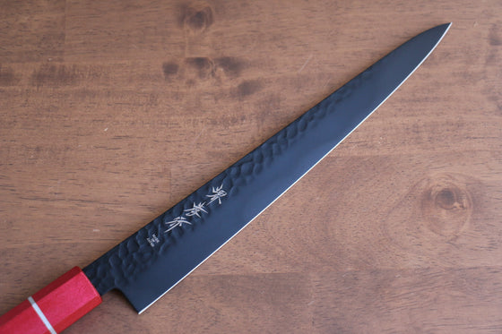 Sakai Takayuki Kurokage VG10 Hammered Teflon Coating Sujihiki 240mm Live oak Lacquered (Kouseki) Handle - Seisuke Knife