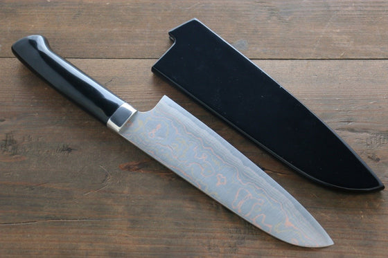 Takeshi Saji Stainless Steel Colored Damascus Santoku 180mm Maki-e Art Fish Handle with Sheath - Seisuke Knife