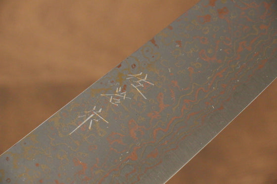 Takeshi Saji VG10 Colored Damascus Gyuto 180mm Ebony with Ring Handle - Seisuke Knife
