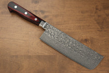  Yoshimi Kato VG10 Damascus Nakiri Japanese Knife 165mm with Red Pakkawood Handle - Seisuke Knife
