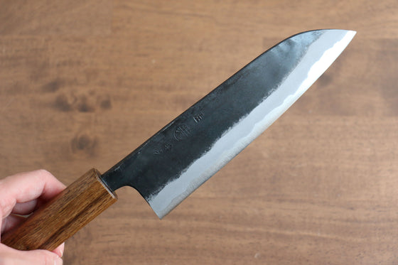 Kyohei Shindo Blue Steel Black Finished Santoku 170mm with Lacquered Oak Handle - Seisuke Knife