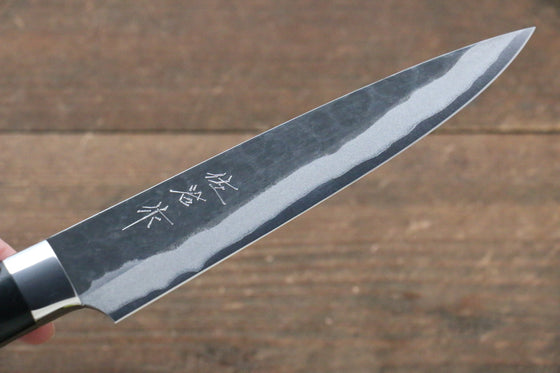 Takeshi Saji Blue Super Kurouchi Hammered Petty-Utility  135mm Black Micarta Handle - Seisuke Knife