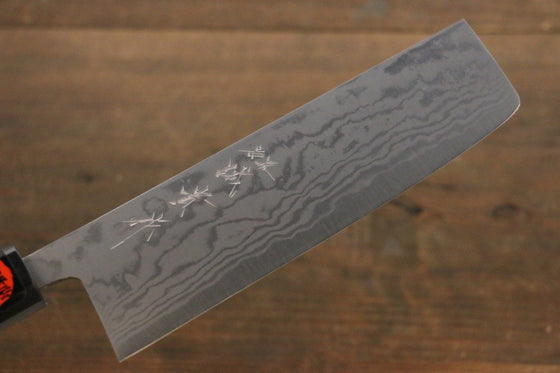 Shigeki Tanaka Blue Steel No.2 Damascus Nakiri Japanese Knife 165mm Walnut Handle - Seisuke Knife