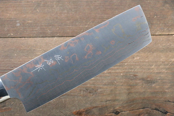 Takeshi Saji Blue Steel No.2 Colored Damascus Nakiri  175mm Ironwood Handle - Seisuke Knife