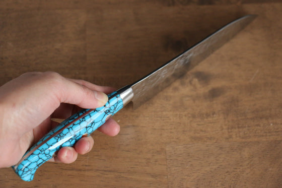 Yu Kurosaki Senko R2/SG2 Hammered Small Santoku 150mm Turquoise Handle - Seisuke Knife
