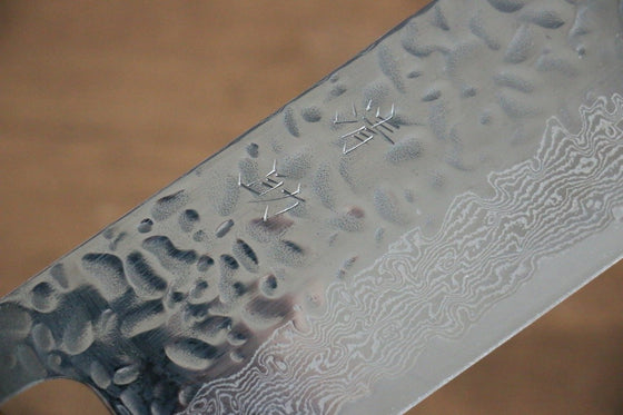 Seisuke Tsukikage AUS10 Migaki Finished Hammered Damascus Nakiri 170mm Oak Handle - Seisuke Knife