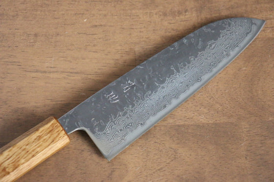 Seisuke Tsukikage AUS10 Migaki Finished Hammered Damascus Santoku 170mm with Oak Handle - Seisuke Knife
