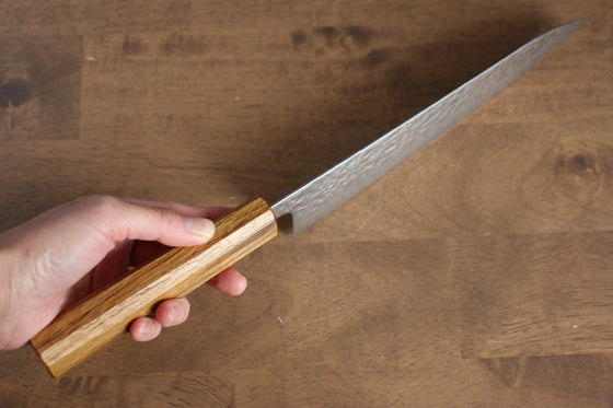 Seisuke Tsukikage AUS10 Migaki Finished Hammered Damascus Gyuto 210mm with Oak Handle - Seisuke Knife