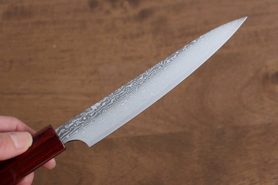 Kei Kobayashi R2/SG2 Damascus Petty-Utility 150mm with Red Lacquered Handle - Seisuke Knife