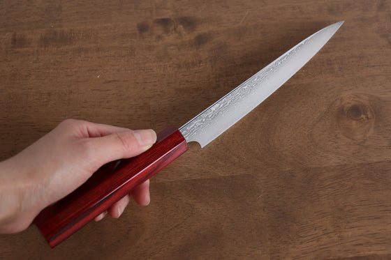 Kei Kobayashi SG2 Damascus Petty-Utility 150mm with Red Lacquered Handle - Seisuke Knife