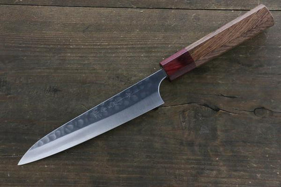 Yoshimi Kato Silver Steel No.3 Hammered Petty Japanese Chef Knife 150mm with Red Honduras Handle - Seisuke Knife
