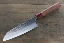  Yoshimi Kato Silver Steel No.3 Hammered Santoku Japanese Chef Knife 165mm with Red Honduras Handle - Seisuke Knife