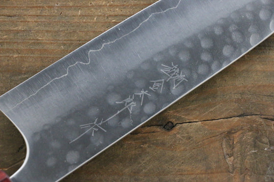 Yoshimi Kato Silver Steel No.3 Hammered Santoku Japanese Chef Knife 165mm with Red Honduras Handle - Seisuke Knife