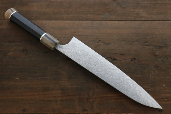 Takeshi Saji R2/SG2 Diamond Finish Damascus Gyuto Japanese Chef Knife 240mm with Water Buffalo Horn and Ebony Handle - Seisuke Knife