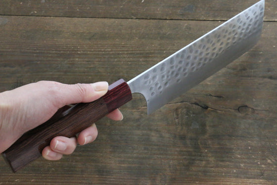 Yoshimi Kato Silver Steel No.3 Hammered Nakiri Japanese Chef Knife 165mm with Red Honduras Handle - Seisuke Knife