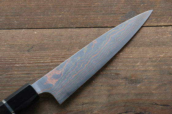 Takeshi Saji Blue Steel No.2 Colored Damascus Petty-Utility 150mm Ebony with Ring Handle - Seisuke Knife