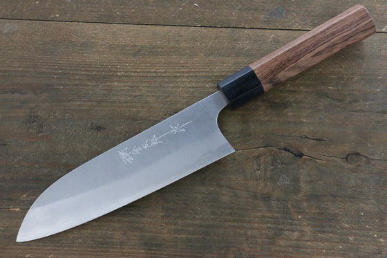 Yoshimi Kato Blue Super Clad Nashiji Santoku Japanese Chef Knife 165mm with Black Honduras Handle - Seisuke Knife