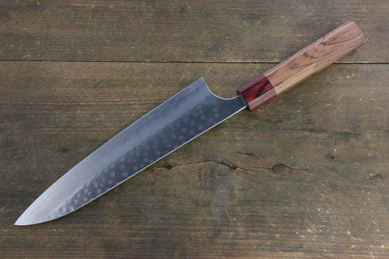 Yoshimi Kato Silver Steel No.3 Hammered Gyuto Japanese Chef Knife 210mm with Red Honduras Handle - Seisuke Knife