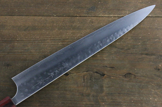 Yoshimi Kato Silver Steel No.3 Hammered Sujihiki Japanese Chef Knife 270mm with Red Honduras Handle - Seisuke Knife