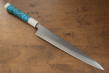  Yu Kurosaki Senko SG2 Hammered Sujihiki 270mm Turquoise(With Double White Ring) Handle - Seisuke Knife