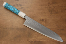  Yu Kurosaki Senko R2/SG2 Hammered Gyuto Japanese Knife 210mm with Turquoise & Double Silver Ring Handle - Seisuke Knife