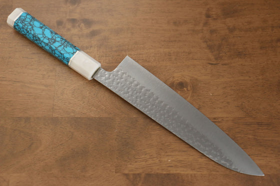 Yu Kurosaki Senko SG2 Hammered Gyuto 210mm with Turquoise & Double Silver Ring Handle - Seisuke Knife