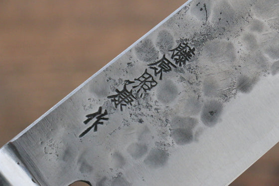 Fujiwara Teruyasu Fujiwara Teruyasu Maboroshi White Steel No.1 Nashiji Hammered Santoku Japanese Knife 180mm with Black Pakka wood Handle - Seisuke Knife