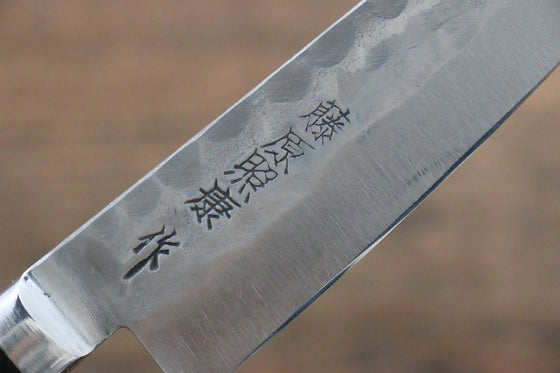 Fujiwara Teruyasu Maboroshi White Steel No.1 Nashiji Hammered Petty-Utility  130mm with Black Pakkawood Handle - Seisuke Knife
