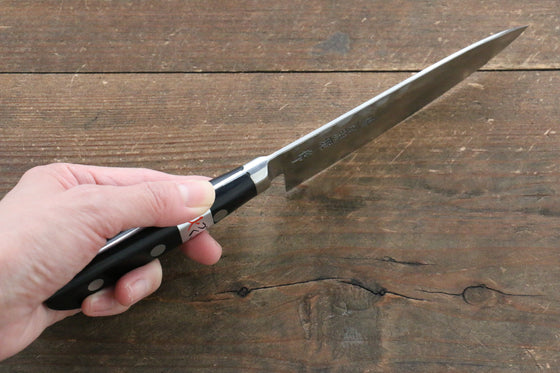 Fujiwara Teruyasu Maboroshi White Steel No.1 Nashiji Hammered Petty-Utility 130mm with Black Pakkawood Handle - Seisuke Knife