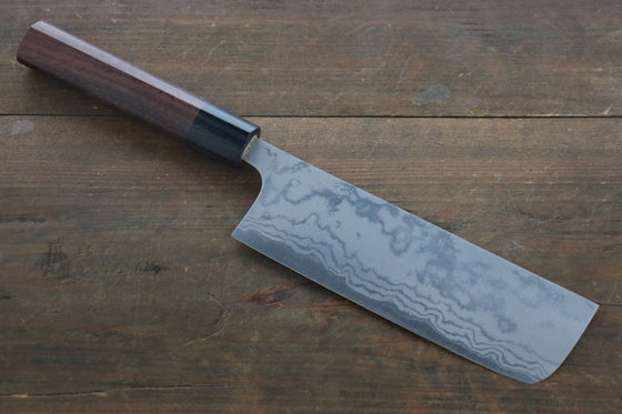 Ogata White Steel No.2 Damascus Migaki Finished Nakiri Japanese Knife 165mm with Shitan Handle - Seisuke Knife