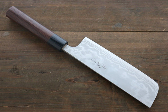 Ogata White Steel No.2 Damascus Migaki Finished Nakiri  165mm with Shitan Handle - Seisuke Knife