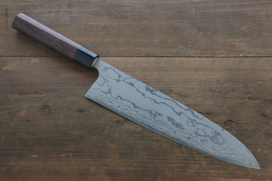 Ogata White Steel No.2 Damascus Migaki Finished Gyuto Japanese Knife 240mm with Shitan Handle - Seisuke Knife