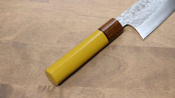 Makoto Kurosaki SPG2 Hammered(Maru) Santoku 165mm Enju Lacquered(Yellow） Handle - Seisuke Knife