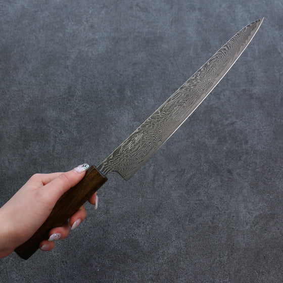 Seisuke Nami AUS10 Mirrored Finish Damascus Sujihiki 240mm Oak Handle - Seisuke Knife