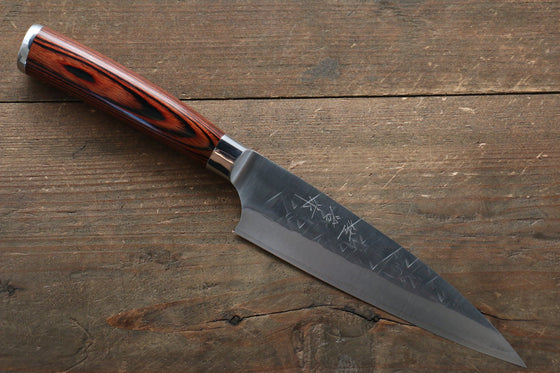 Takeshi Saji SRS13 Hammered Petty-Utility Japanese Knife 130mm Red Pakka wood Handle - Seisuke Knife