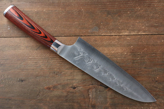 Takeshi Saji SRS13 Hammered Santoku  180mm Red Pakka wood Handle - Seisuke Knife