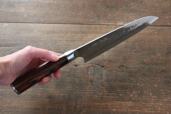 Takeshi Saji SRS13 Hammered Santoku 180mm Red Pakka wood Handle - Seisuke Knife