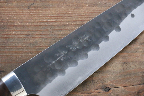 Takeshi Saji Blue Super Hammered Kurouchi Gyuto  180mm Ironwood Handle - Seisuke Knife