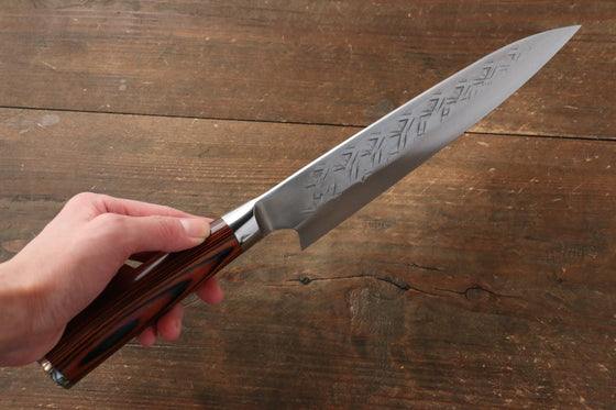 Takeshi Saji SRS13 Hammered Gyuto Japanese Knife 210mm Red Pakka wood Handle - Seisuke Knife