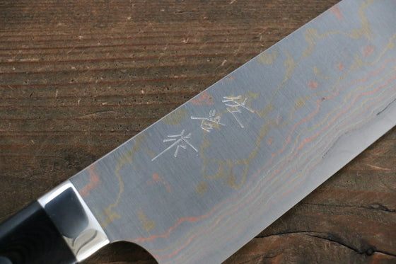 Takeshi Saji Blue Steel No.2 Colored Damascus Bunka  175mm Black Micarta Handle - Seisuke Knife