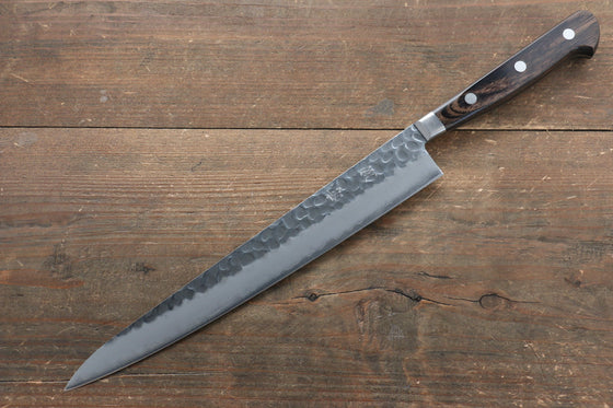 Seisuke AUS8 Hammered Sujihiki Japanese Knife 240mm with Brown Pakkawood Handle - Seisuke Knife